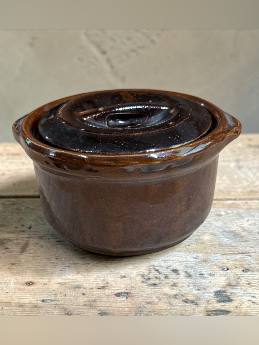 ✨ Vintage USA Glazed Stoneware Lidded Casserole Crock / Bean Pot ✨